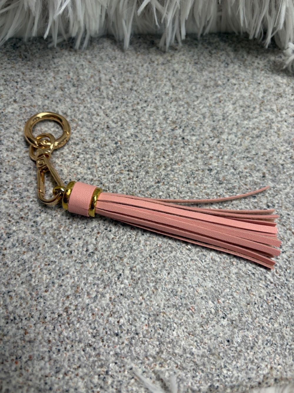 Rose Pink Tassel Keychain with Gold Hardware